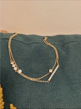 NWT Gold Plated Layered CZ Bracelet Dainty Double Chain Minimalist Sparkle